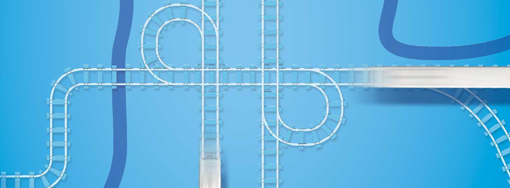 Zeichnung von verschlungenen Bahnschienen